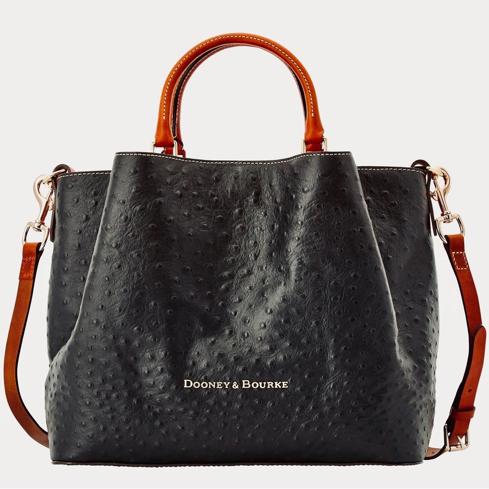 Dooney And Bourke Large Barlow Two Way Ostrich Satchel Bag In Black